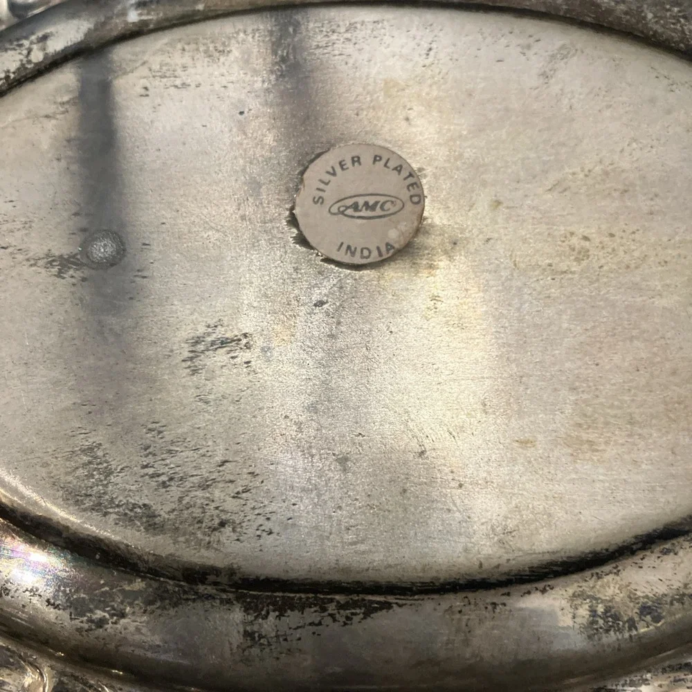 VTG Silver Plate Bread Plate Trinket Tray AMC India Floral Engraved Moradabad
